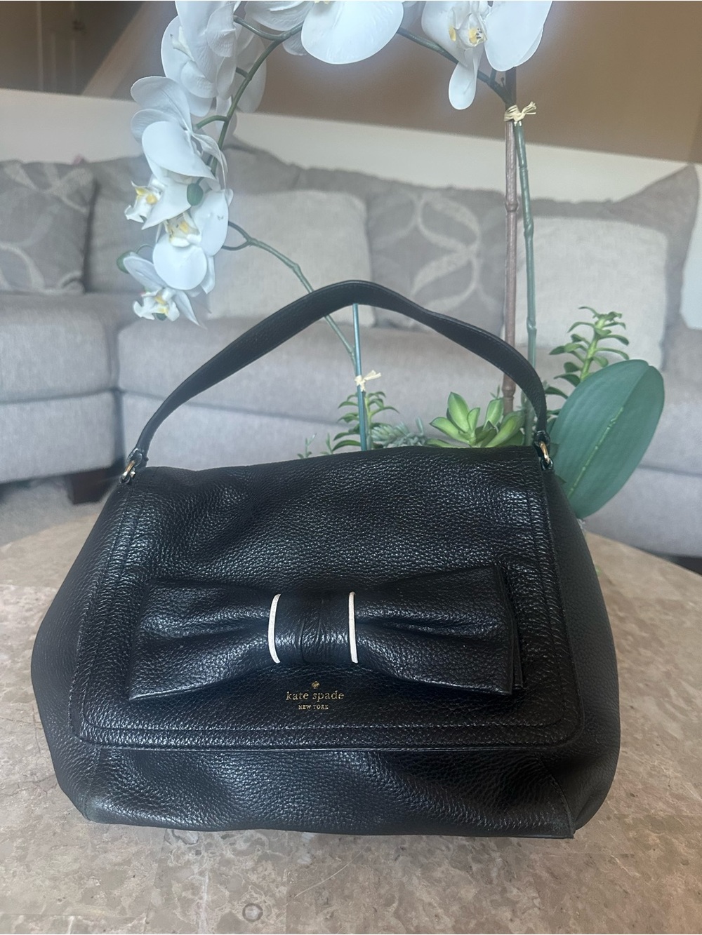 kate spade Black Pebbled Leather Bow-Accent Shoulder Bag